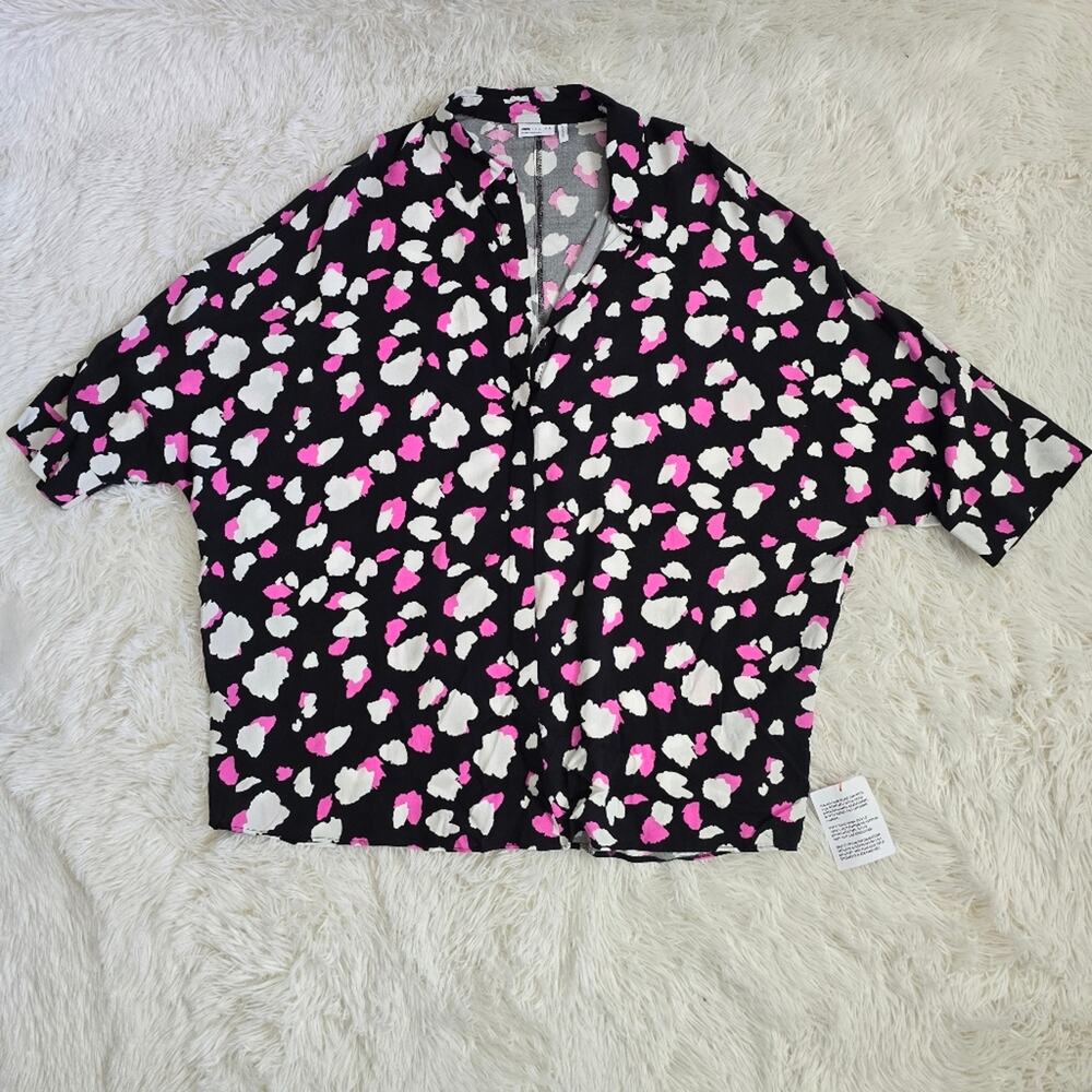 NWT Asos Design Oversized Long Sleeve Pink Mono Splodge Print Button Up Blouse - Picture 9 of 10